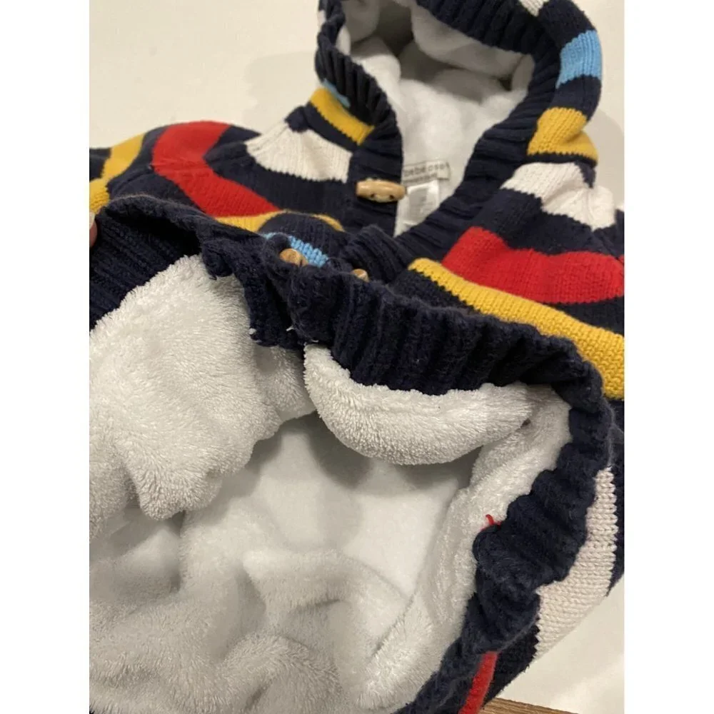 Colorful Striped Fleece Sherpa Lined Thick Knitted Sweater